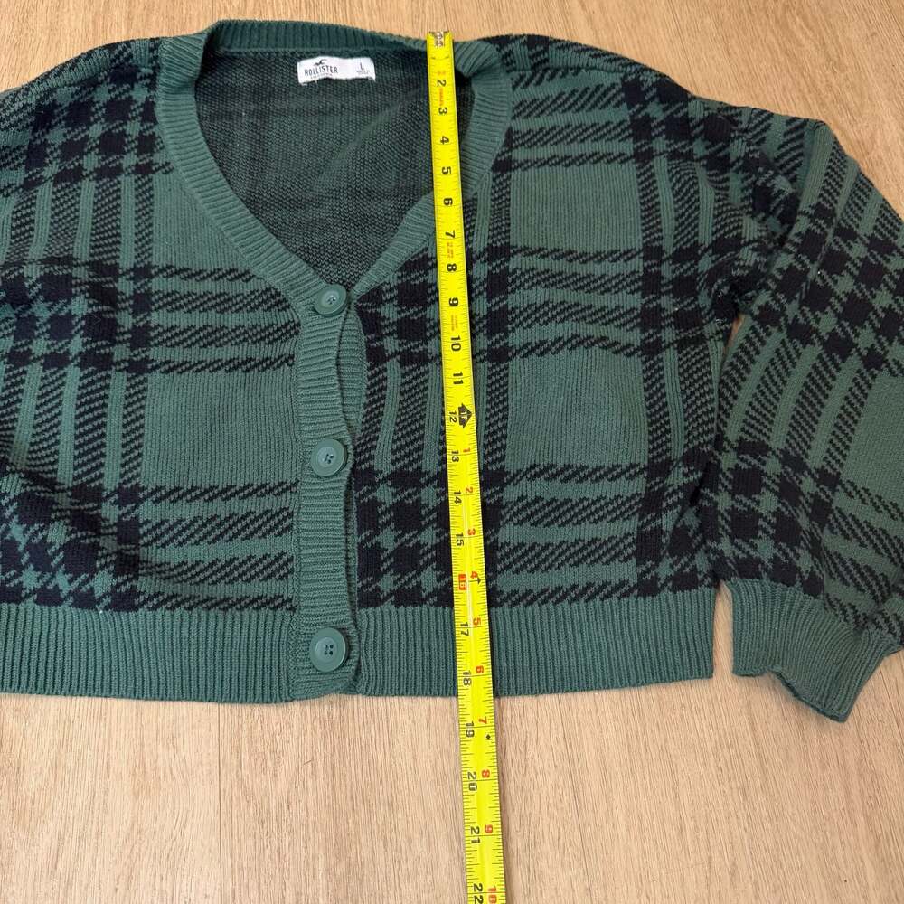 Hollister Green Plaid Button-Front Cardigan Sweater Size L - Picture 5 of 8